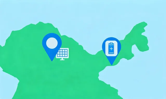 Abstract map illustration representing renewable energy project support regions